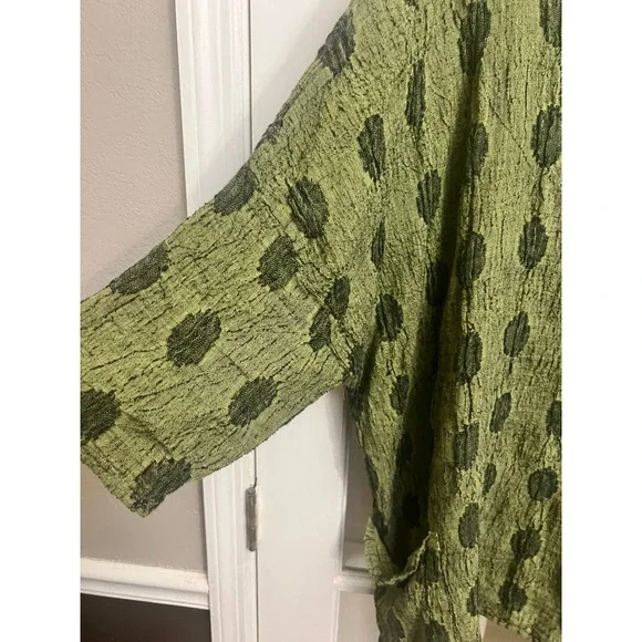 Cut Loose Linen Blend Polka Dot Tunic Top Green Lagenlook OS Hippie.     X - Picture 3 of 7